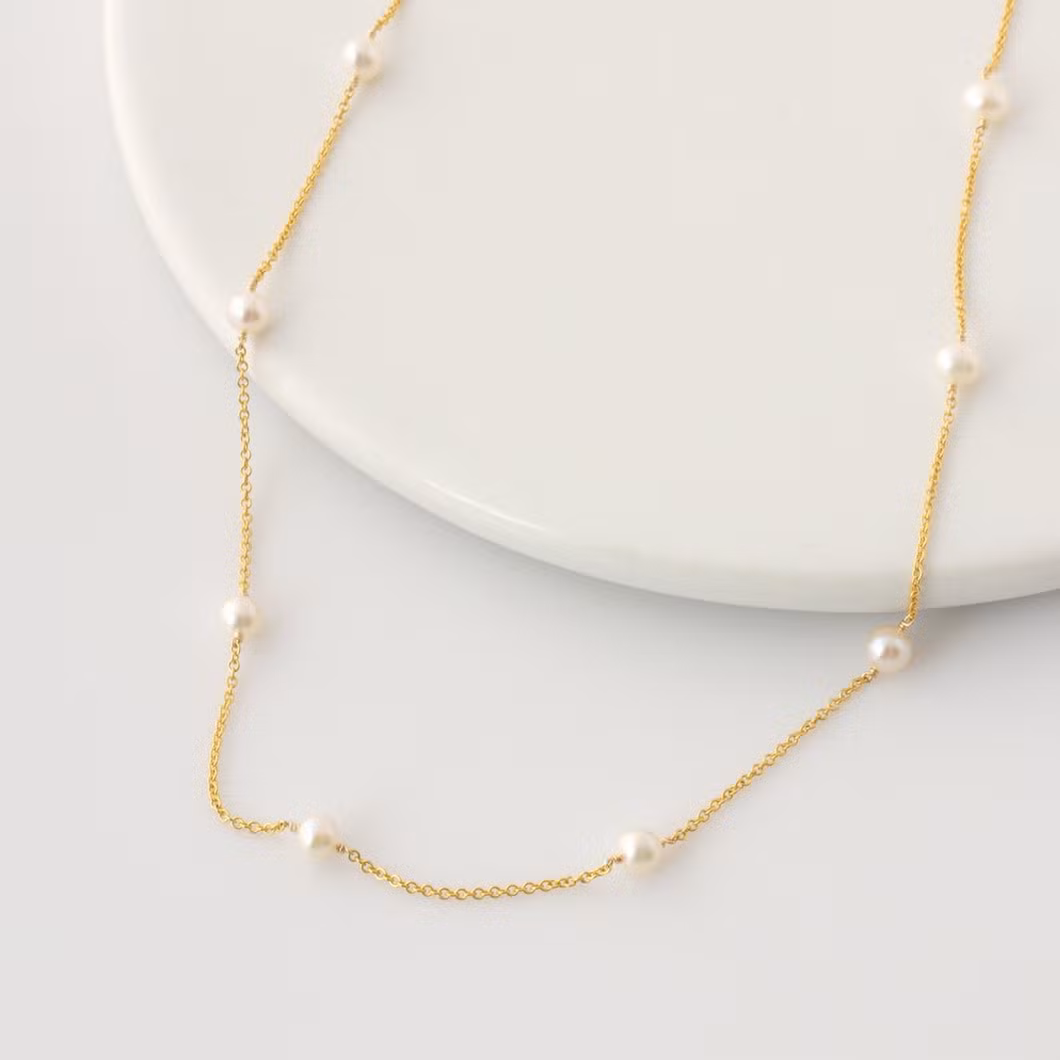 Ins Dainty Gold Necklaces Pearl Chain Choker Necklace Jewelry for Women 925 Sterling Silver Adjustable Gold Wedding Necklace for Bride