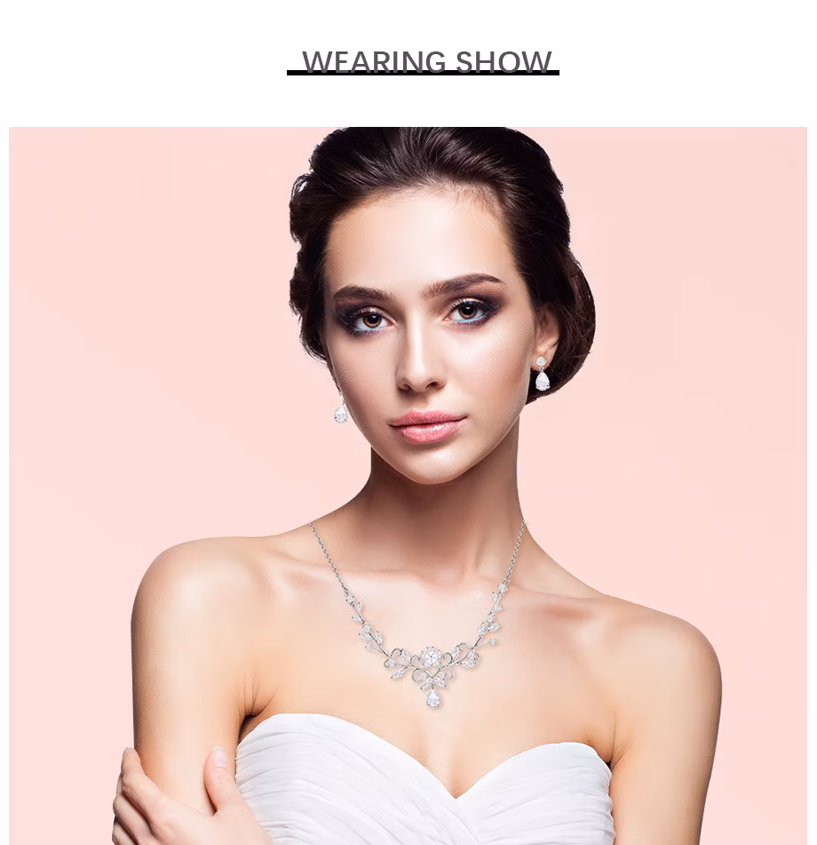Jade Angel Cubic Zirconia Flower Personalized Necklace and Earrings Set Dainty White Gold Plated Brass Wedding Jewelry Set for Bridal