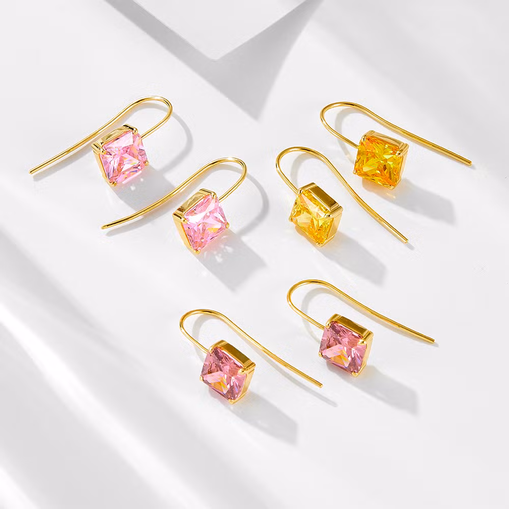 Luxury Retro Fine Jewelry Colorful Square Zircon 925 Sterling Silver Hook Earrings for Women