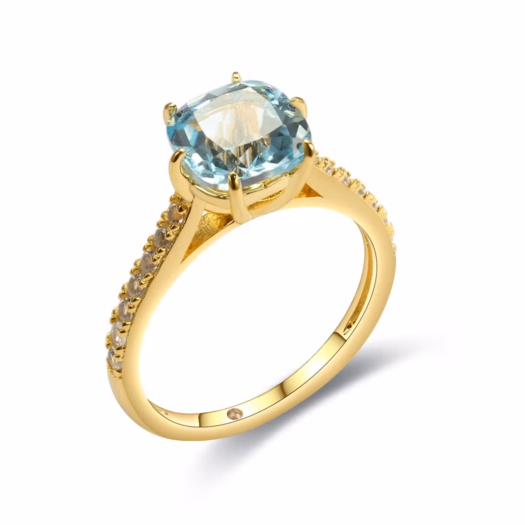 Pure Silver 18K Gold Ring Mother Blue Natural Stone Amethyst Ring Jewelry