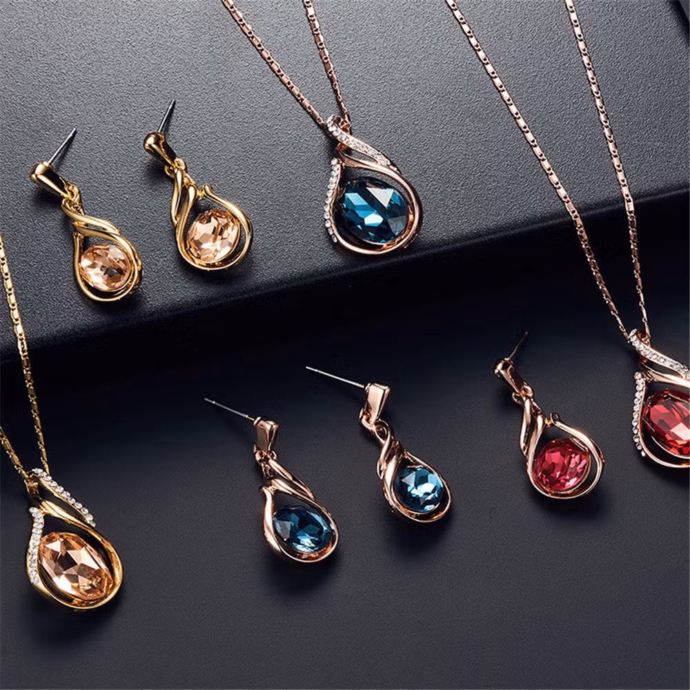 Bridal Jewelry 18K Gold Plating Crystal Earring Necklace Set