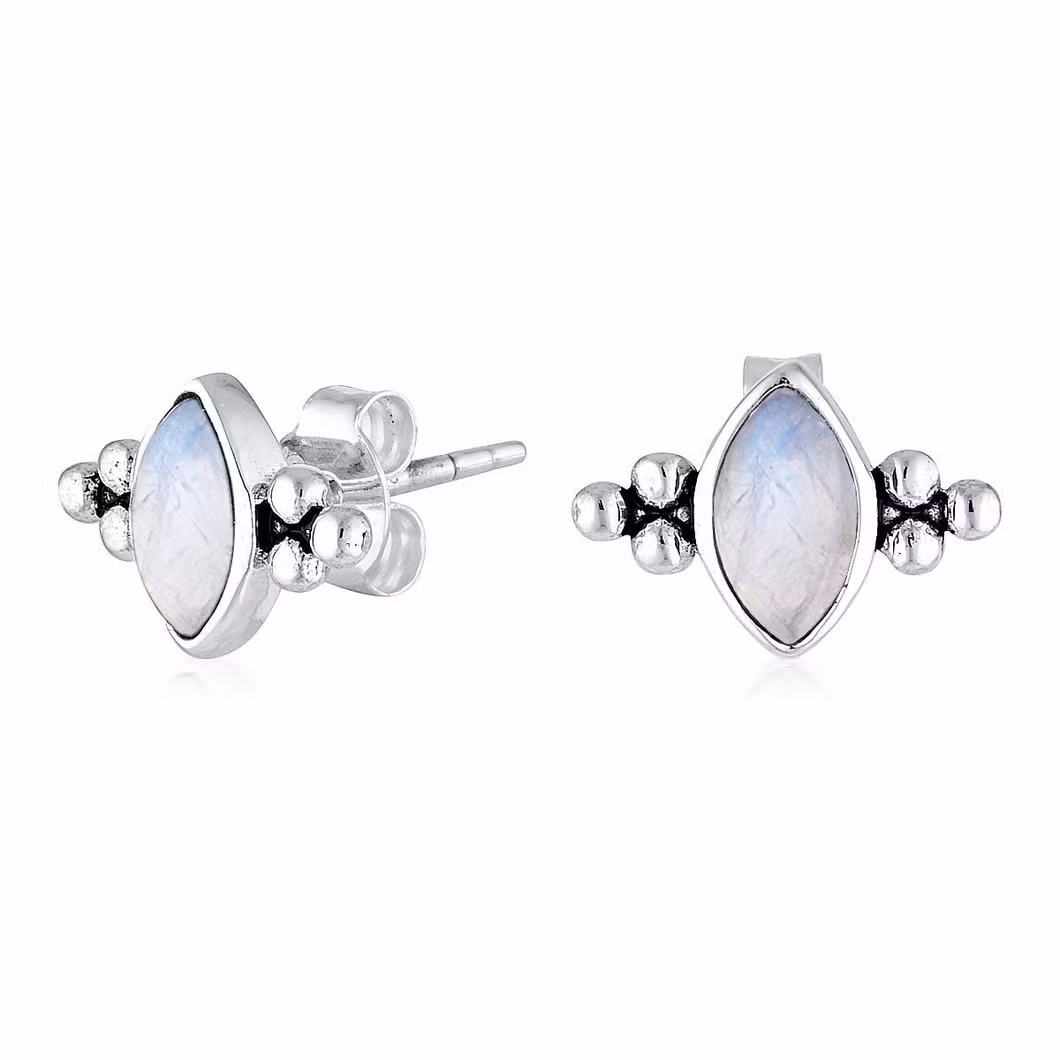 925 Sterling Silver Simple Divinity Moonstone Garnet Black Onyx Stud Earrings