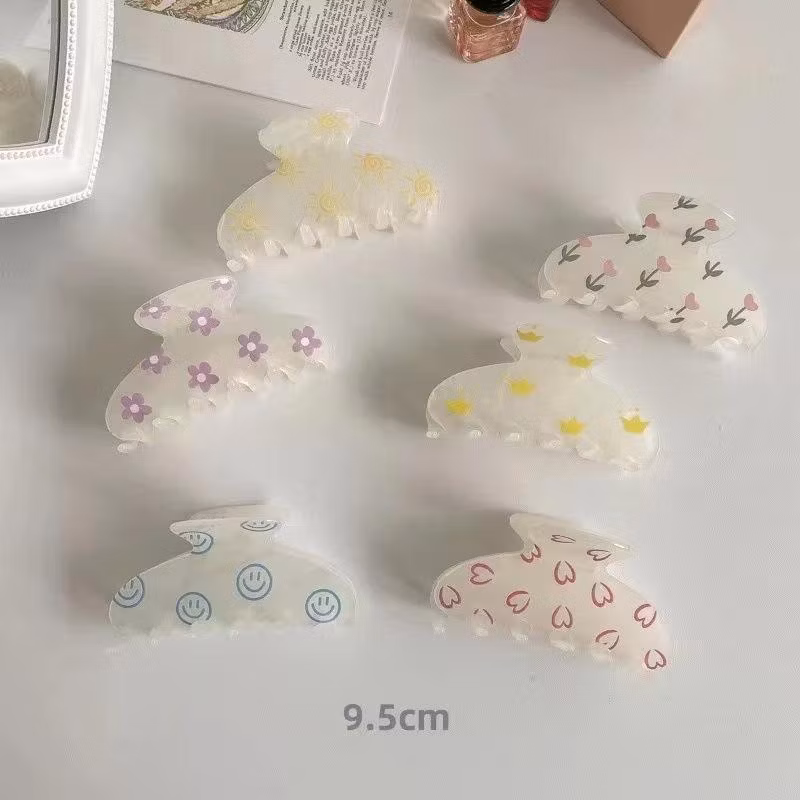 Acetate Print Smiley Face Hair Clip Cute Little Flower Fresh Girl Ponytail Hair Claw Clips