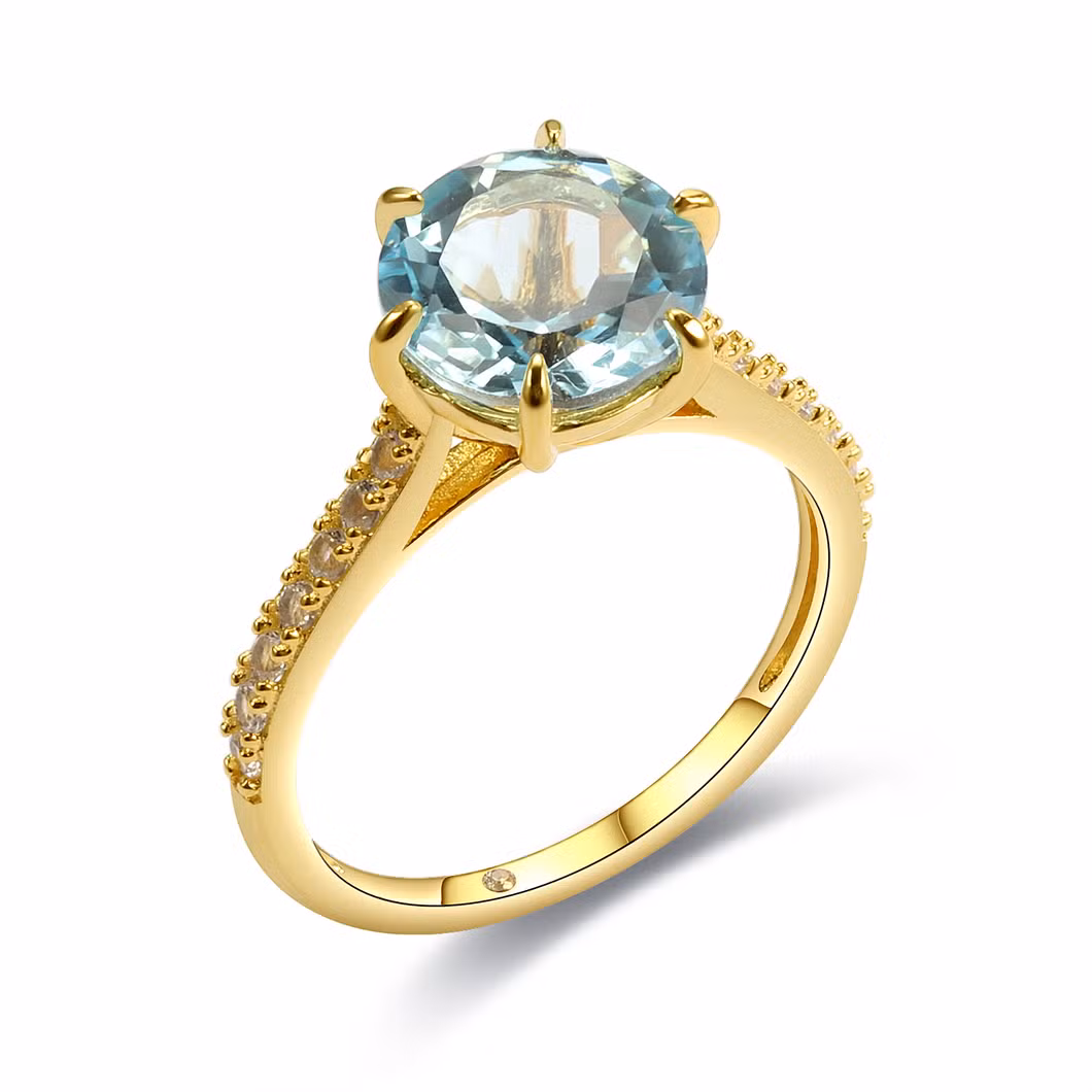 Pure Silver 18K Gold Ring Mother Blue Natural Stone Amethyst Ring Jewelry