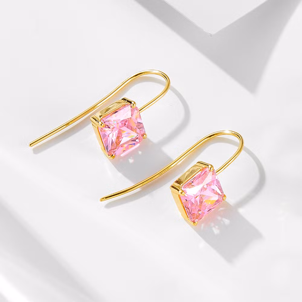 Luxury Retro Fine Jewelry Colorful Square Zircon 925 Sterling Silver Hook Earrings for Women