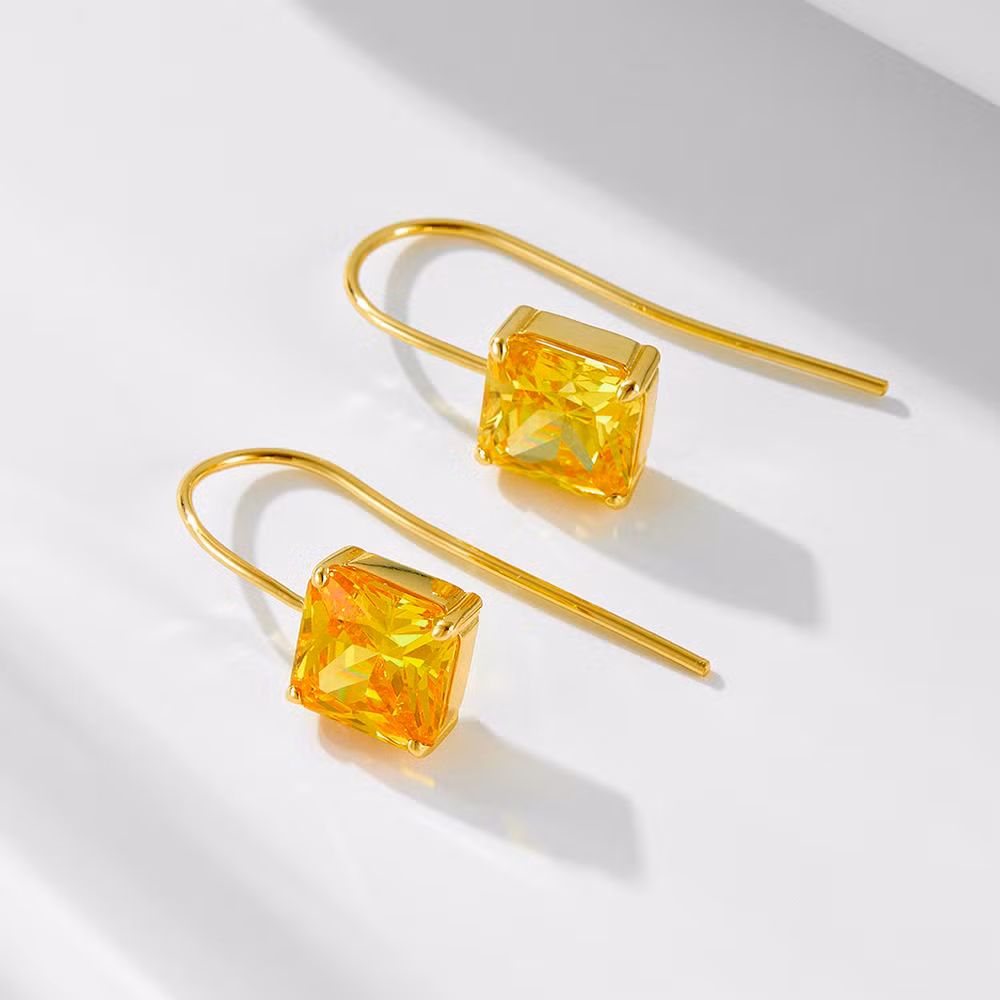 Luxury Retro Fine Jewelry Colorful Square Zircon 925 Sterling Silver Hook Earrings for Women