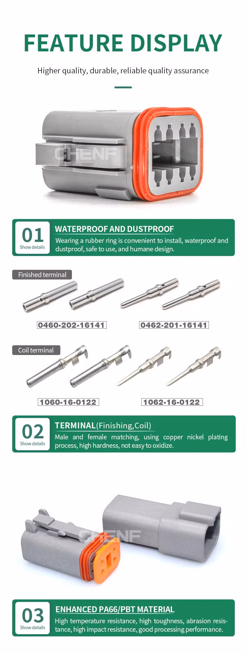 High-Quality Deutsch Connector Dt Series 2p 3p 4p 6p 8p 12p Power Connector Dt04-2p 3p 4p 6p 8p 12p Dt06-2s 3s 4s 6s 8s 12s Customized Automotive Connector