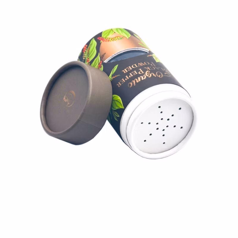 Custom Logo Printing Eco Sea Salt Powder Food Packaging Luxury Round Cardboard Canister Empty Paper Tube with Top Shaker