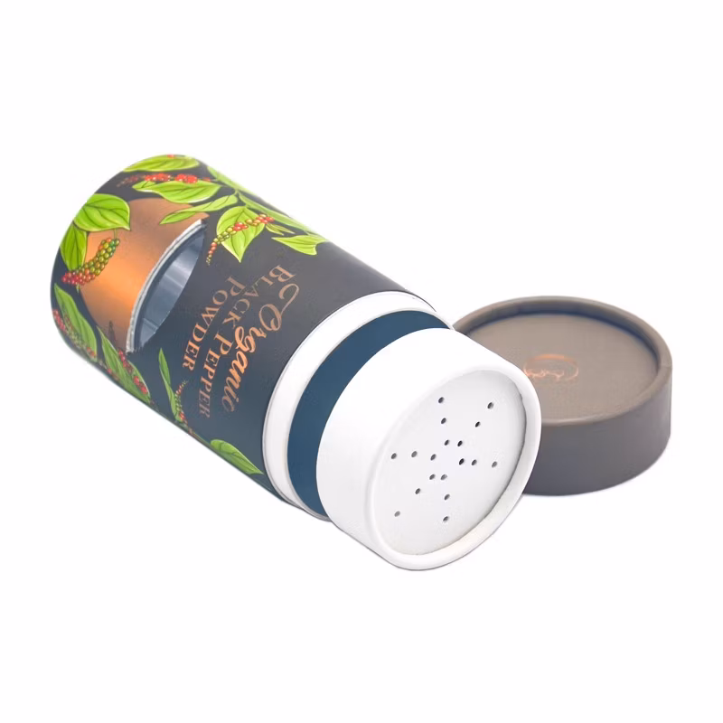 Custom Logo Printing Eco Sea Salt Powder Food Packaging Luxury Round Cardboard Canister Empty Paper Tube with Top Shaker