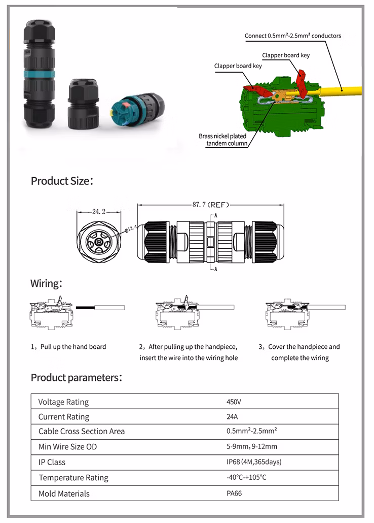Free Screw Installation Wire Cable Electrical Circular Power Push Quick Fast IP68 Waterproof Connectors Hm-M20