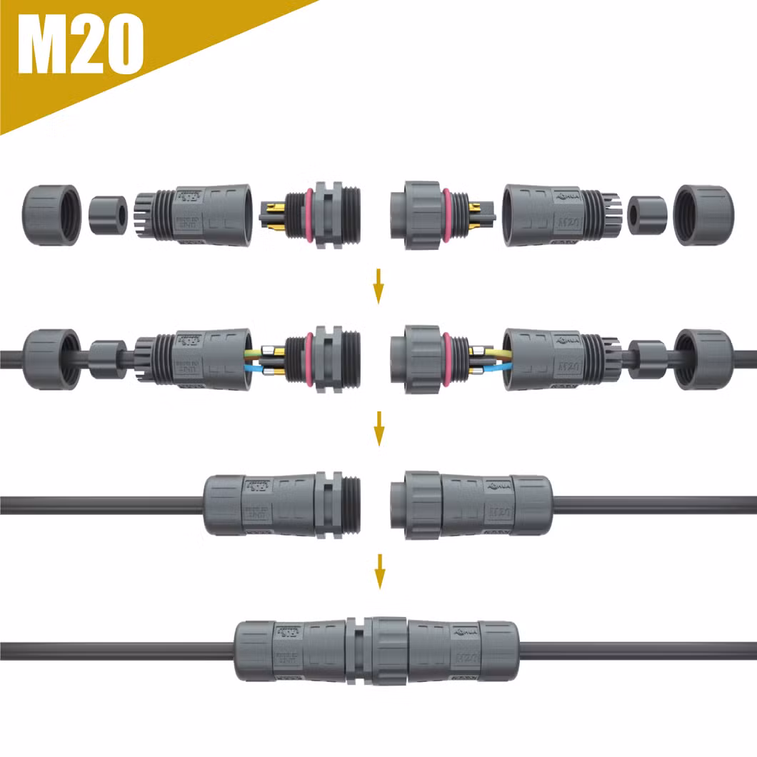 No Cable Field Assembled Connector M20 2 3 4 5 6 7 8 2+3 2+4pin Electric Wire Connector Male Female Threaded Docking IP67 LED Connector Outdoor