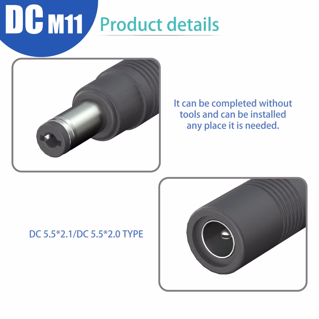 Aohua Factory Sales a Code Connector Battery Cable Connector M11 Male Female DC Power Cable Jack 2pin DC 5.5*2.1/2.5mm Elbow /Right Angle Connector