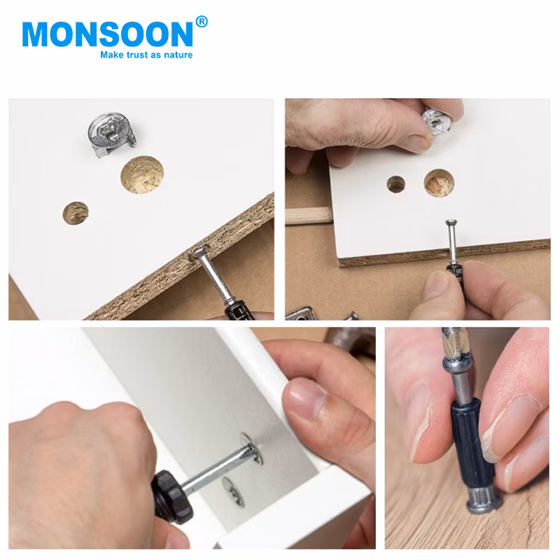 Furniture Fitting Fastener Hidden Cold Rolled Steel Cam Lock Three in One Cabinet Wood Door Excentric Furniture Connecting Lock Cam with Cover