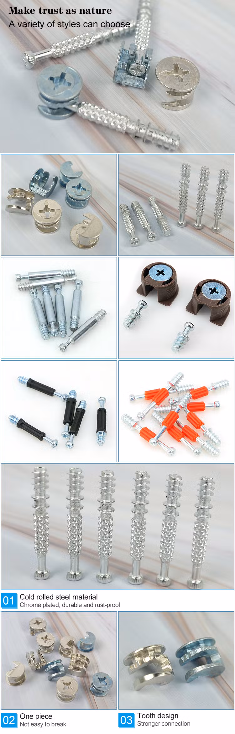 Furniture Fitting Fastener Hidden Cold Rolled Steel Cam Lock Three in One Cabinet Wood Door Excentric Furniture Connecting Lock Cam with Cover
