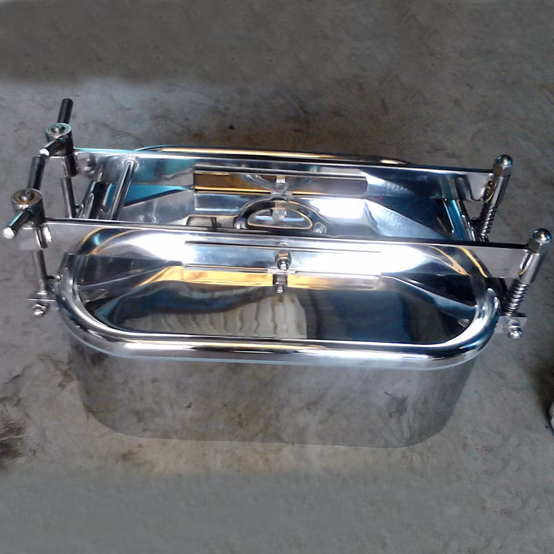 Supplier 700*500 28"X20" Sanitation SS304 Mirror Polished Tank Rectangle Manhole Cover with One Intersectant Arms