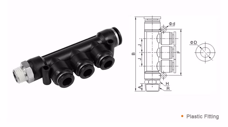Pkb 5 Way Cross Pipe Fitting Pneumatic Plastic 8mm 1/2" Hose Connector