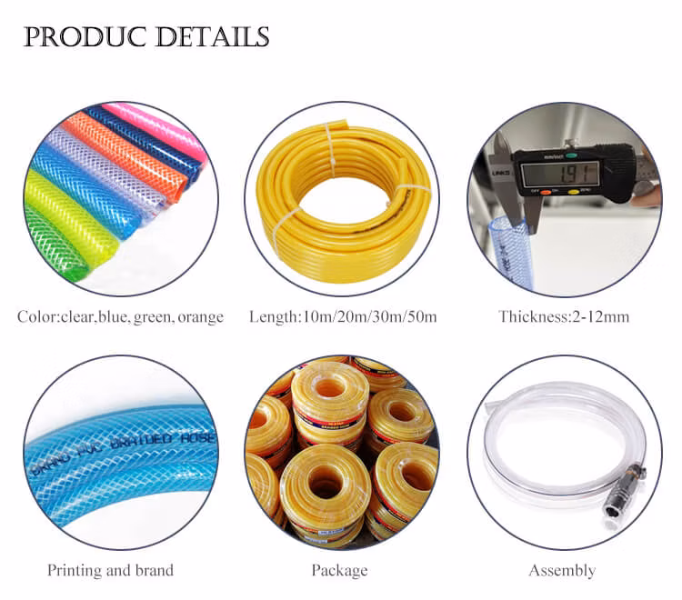 Non Toxic PVC Water Lever Hose Flexible PVC Clear Nylon Braided Hose Pipe 1/8 1/4" 1/2 3" for Watering Garden Irrigation Shower Gas Oil Fuel