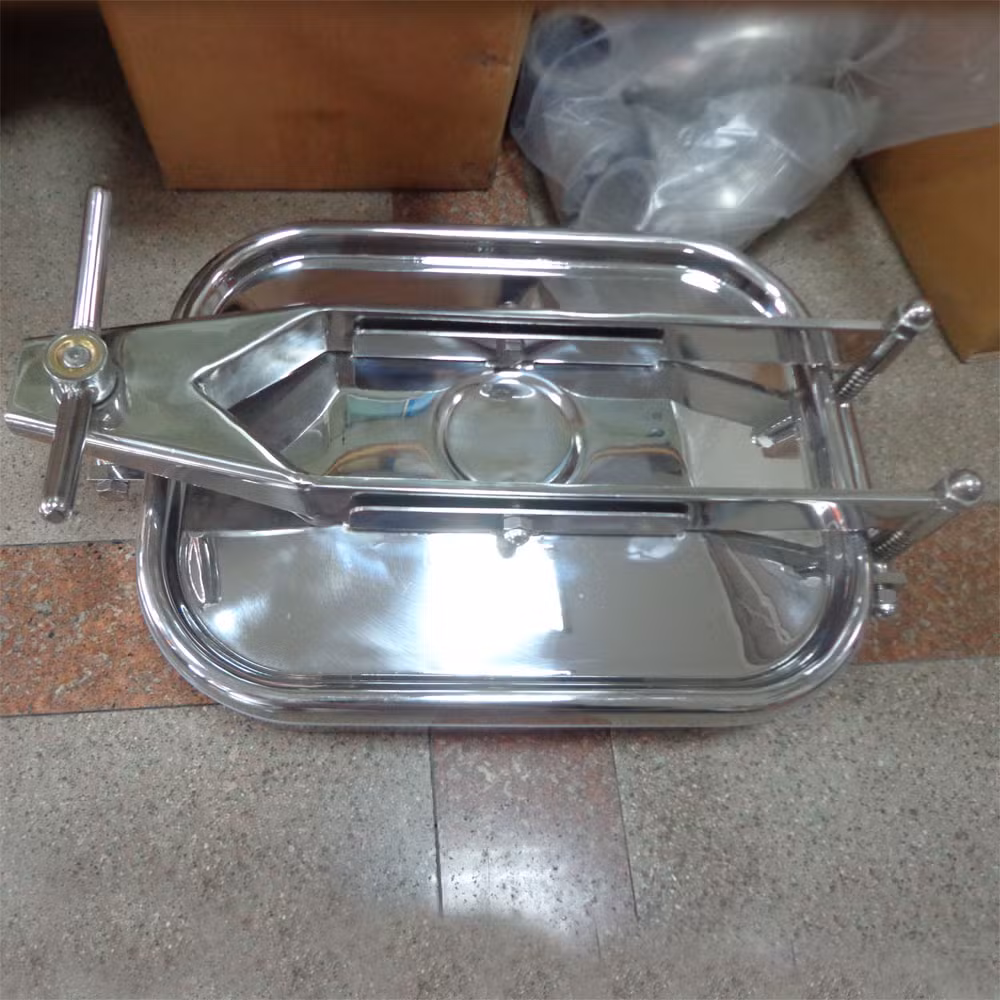 Supplier 700*500 28"X20" Sanitation SS304 Mirror Polished Tank Rectangle Manhole Cover with One Intersectant Arms
