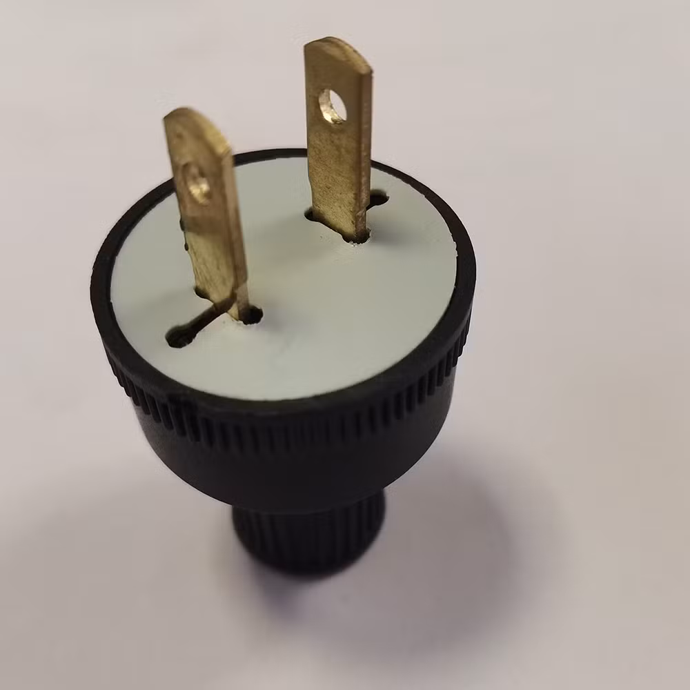 Black White Rubber Plastic 10A 250V 2pin Rewirable Male Electric Power Plug