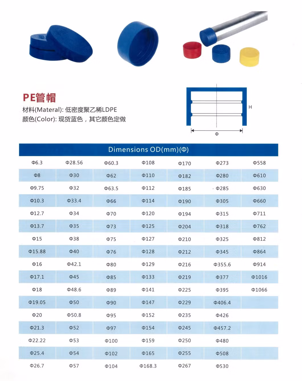 LDPE Plastic Flange Cover Plastic PE Flange Protective End Cap 1/4′′ to 48′′