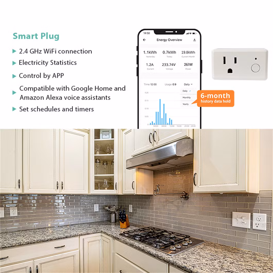 Leelen WiFi Socket Smart Home Product 15A Intelligent Socket Outlet Energy Monitor Remote Control Google Alexa Smart Plug Us