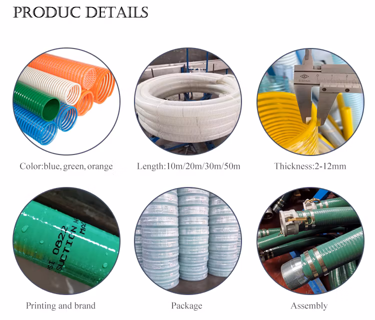 Green Corrugated PVC Spiral Abrasive Suction Hose Pipe 1 2 3 4 5 6 8 10 12 Inch for Composite Chemical Fuel Sand Sludge Trash
