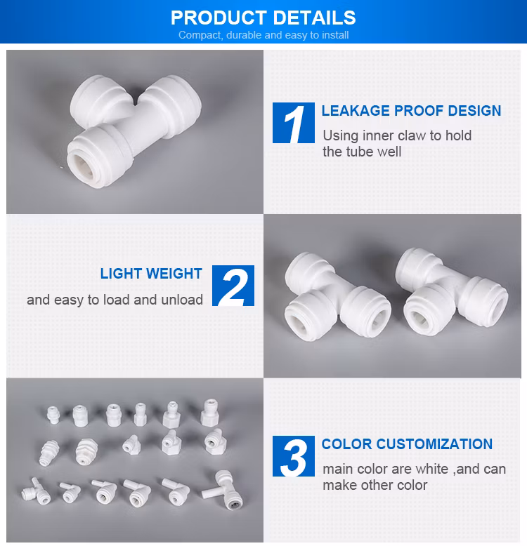 3 Way POM Quick Connector Push in to Connect Tube Fittings for RO Water Purifier System