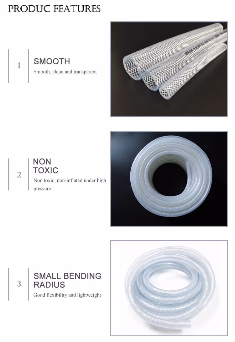 Non Toxic PVC Water Lever Hose Flexible PVC Clear Nylon Braided Hose Pipe 1/8 1/4" 1/2 3" for Watering Garden Irrigation Shower Gas Oil Fuel
