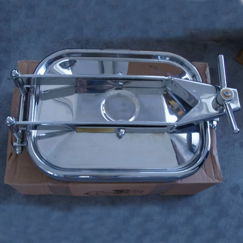 Supplier 700*500 28"X20" Sanitation SS304 Mirror Polished Tank Rectangle Manhole Cover with One Intersectant Arms