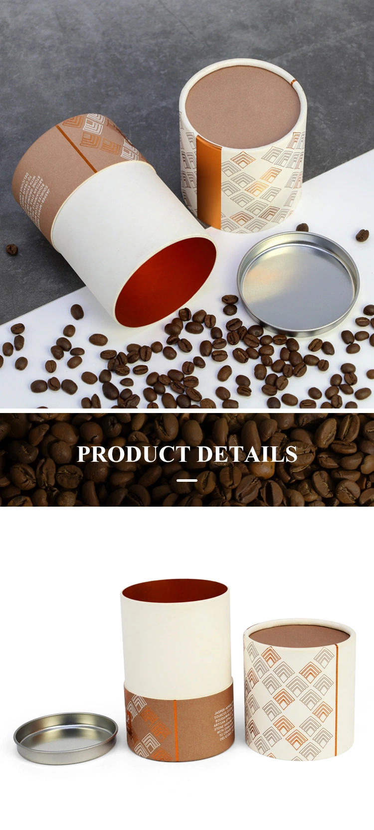 Firstsail Top Quality Sealed Easy Tear off Lid Food Grade Round Packaging Box Aluminum Foil Liner Tea Coffee Paper Tube