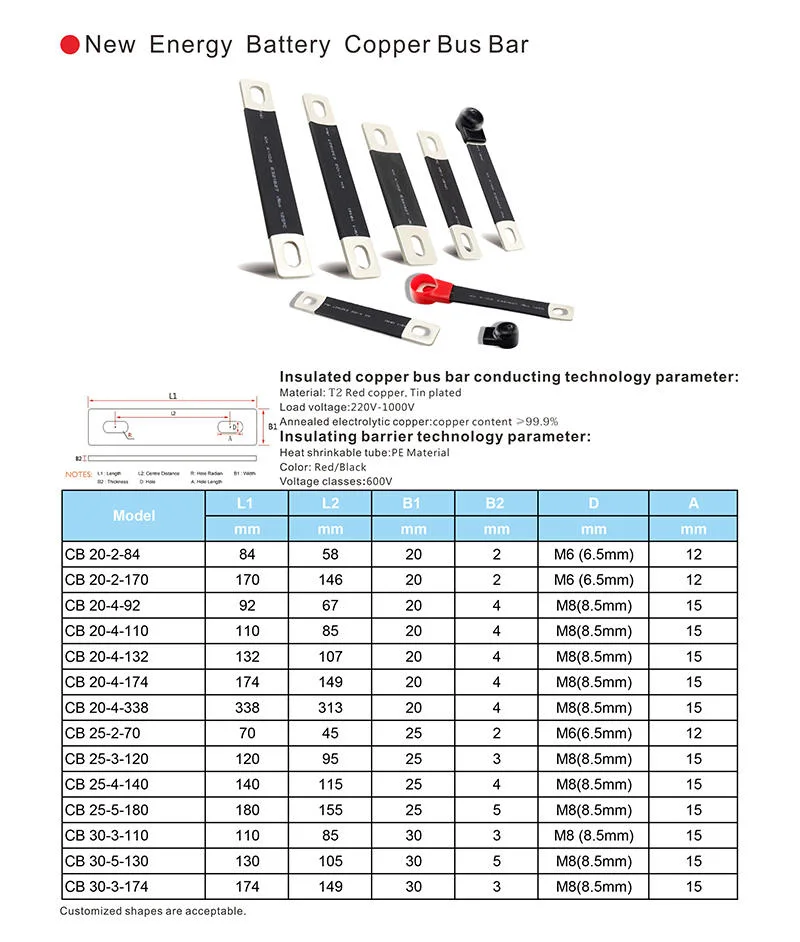 Insulated Heat Shrink Tube Busbar Connectors Flexible Flat Battery Connector Copper Electrical Bus Bar Connectors