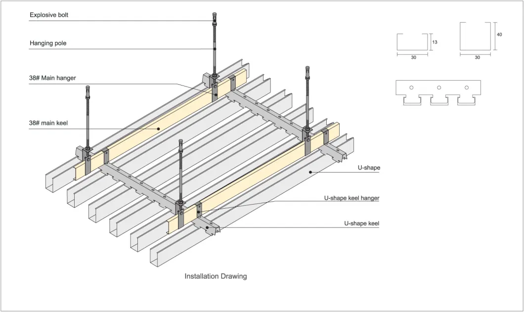 Wood Grian Suspended False Ceiling Aluminum Profile Square Tube for Hotel Project