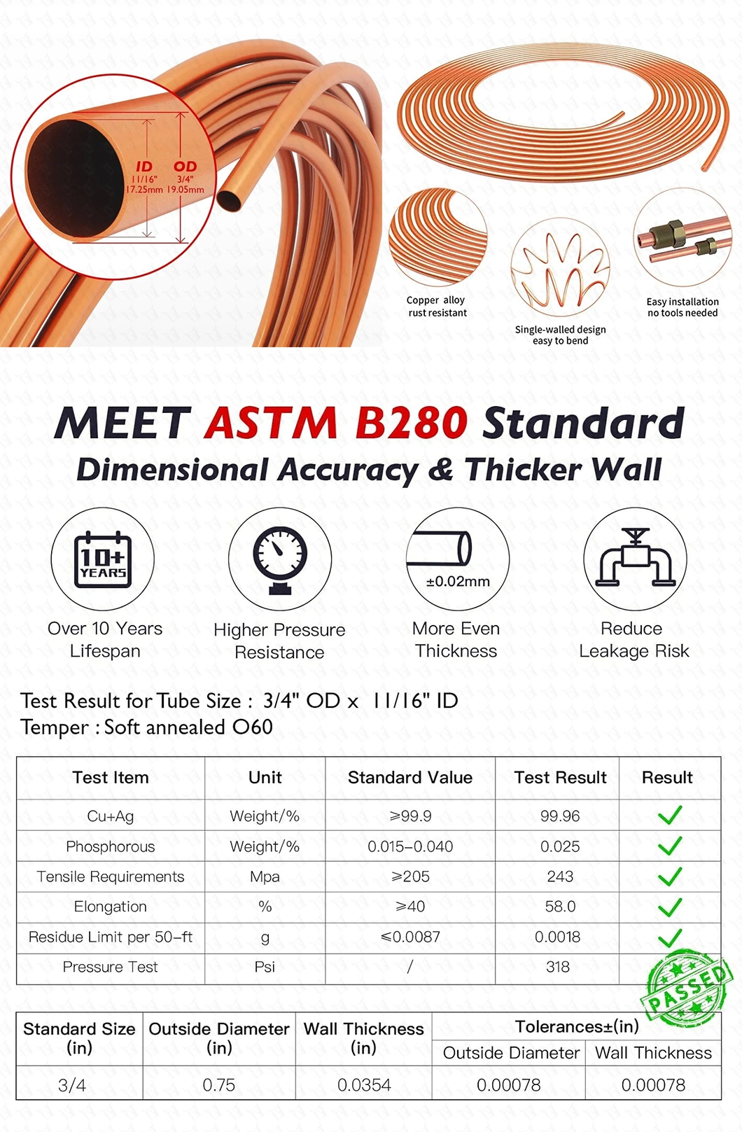 Manufacturer Price ASTM B280 C12000 C21000 Coated Copper Pipe/Tube for Air Condition