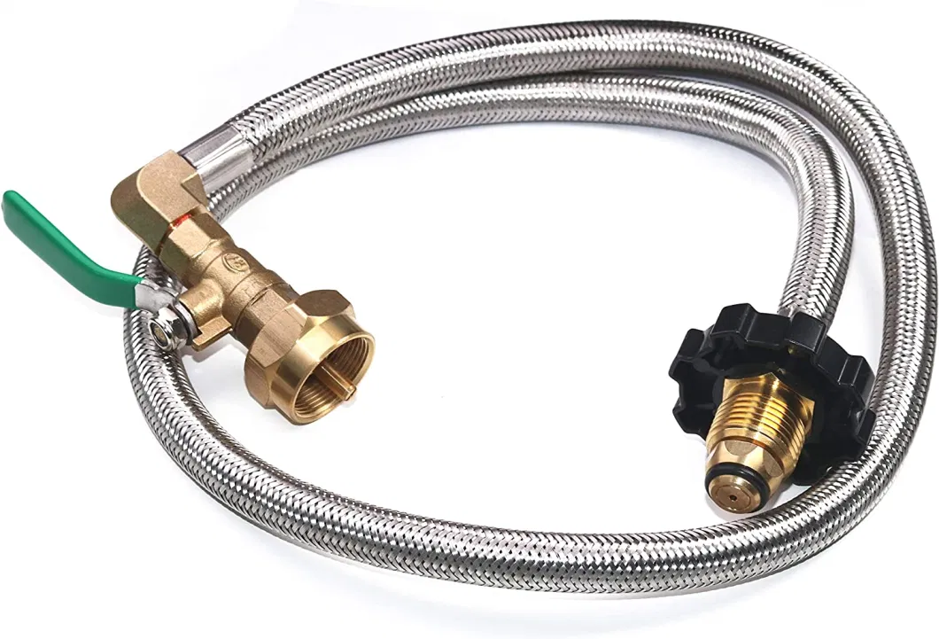 3 Feet Propane Refill Pol Tank Connector Stainless Steel Hose with on-off Control Valve Adapter for 1 Lb Propane Tank Cylinder Bottle