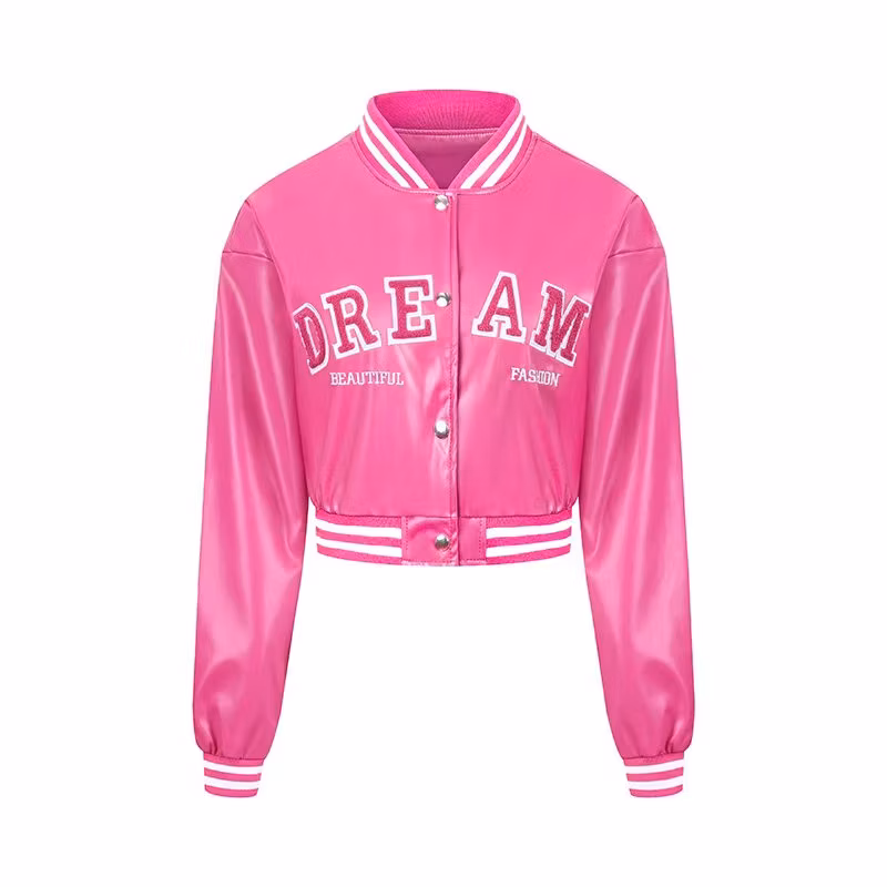 Women′s Leather Casual Jacket Windproof Spring and Autumn Jacket Women′s Motorcycle Jacket Baseball High-Waisted Embroidered Leather Jacket