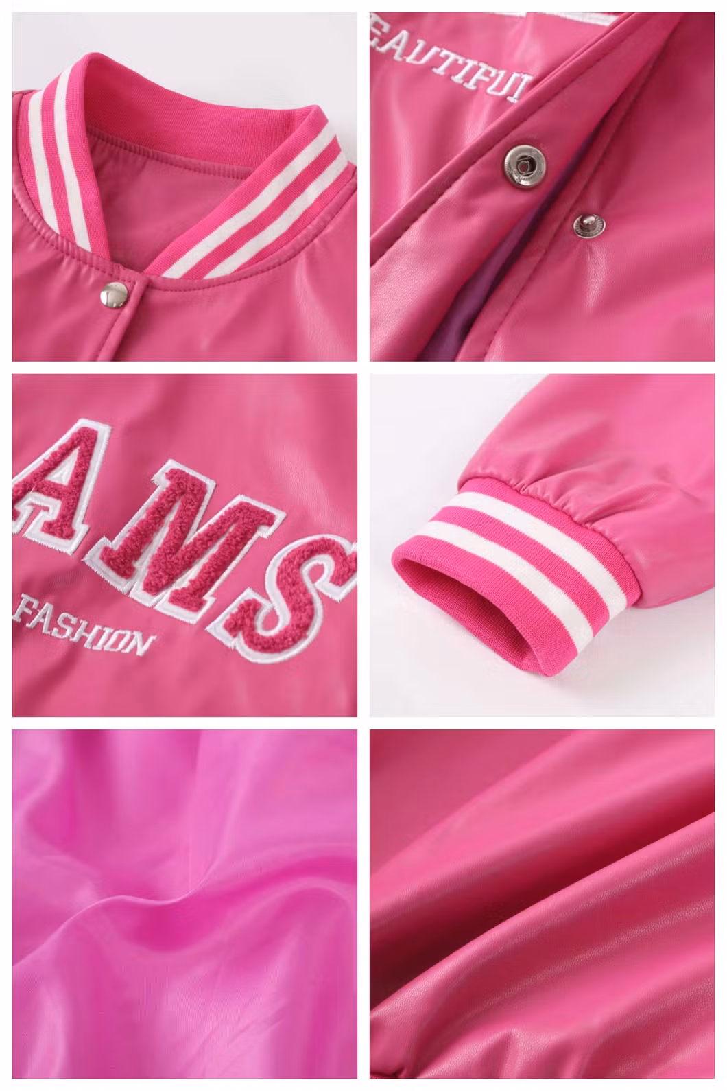 Women′s Leather Casual Jacket Windproof Spring and Autumn Jacket Women′s Motorcycle Jacket Baseball High-Waisted Embroidered Leather Jacket