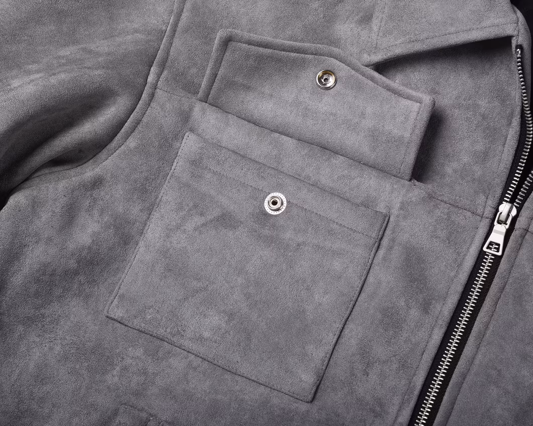 OEM Manufacturer′s Men′s Winter Autumn Suede Jacket Custom Logo Embroidered Multi-Pocket Zipper Character Pattern Type Finished