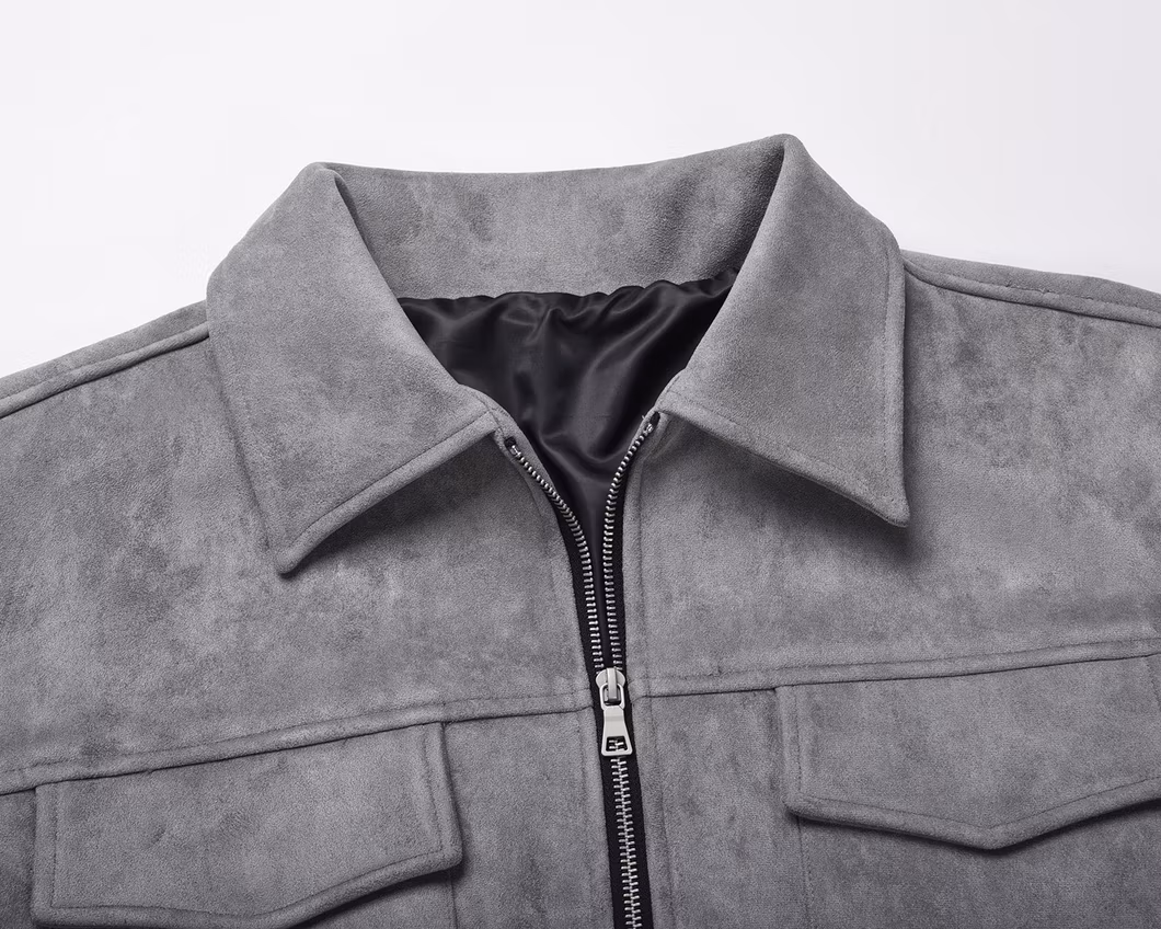 OEM Manufacturer′s Men′s Winter Autumn Suede Jacket Custom Logo Embroidered Multi-Pocket Zipper Character Pattern Type Finished