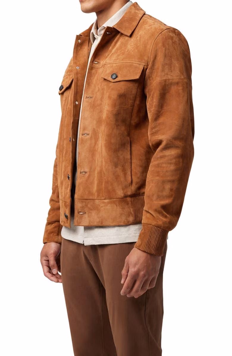 Custom Logo Casual Long Sleeves Cargo Jackets Autumn Winter Camel Men′ S Leather Jacket with Front Pockets Faux Suede Varsity Jacket
