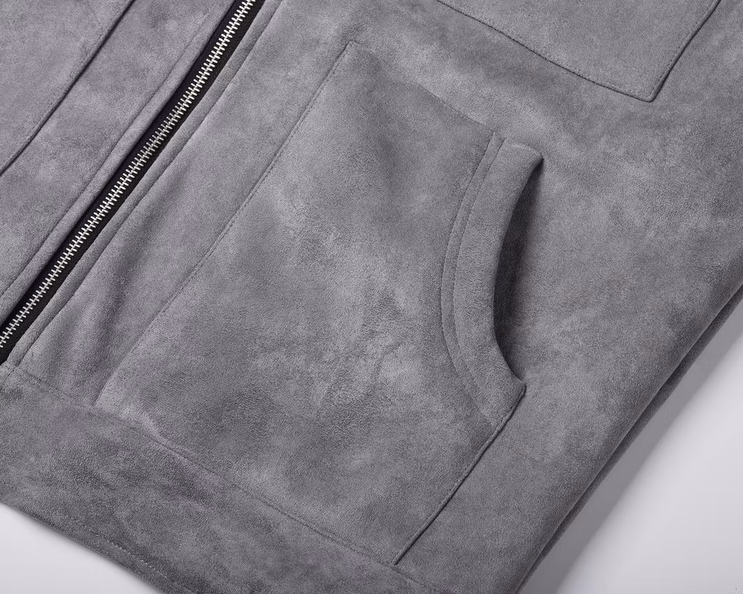 OEM Manufacturer′s Men′s Winter Autumn Suede Jacket Custom Logo Embroidered Multi-Pocket Zipper Character Pattern Type Finished