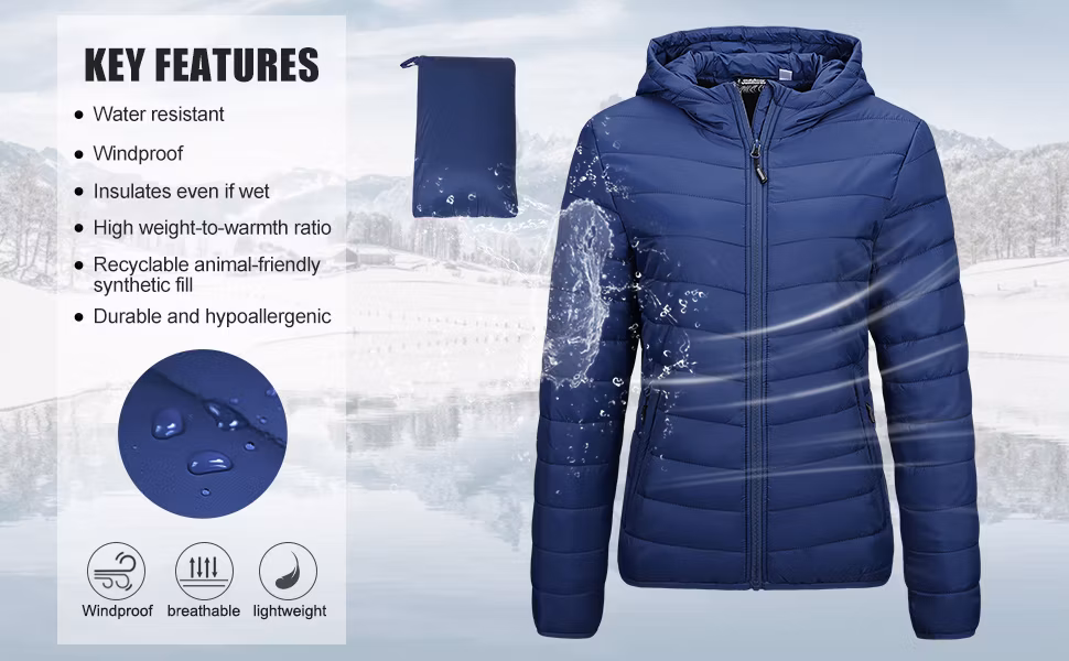 Women′s Winter Fleece Coat Water-Resistant Packable Padded Puffer Down Jacket