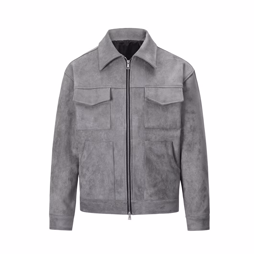 OEM Manufacturer′s Men′s Winter Autumn Suede Jacket Custom Logo Embroidered Multi-Pocket Zipper Character Pattern Type Finished