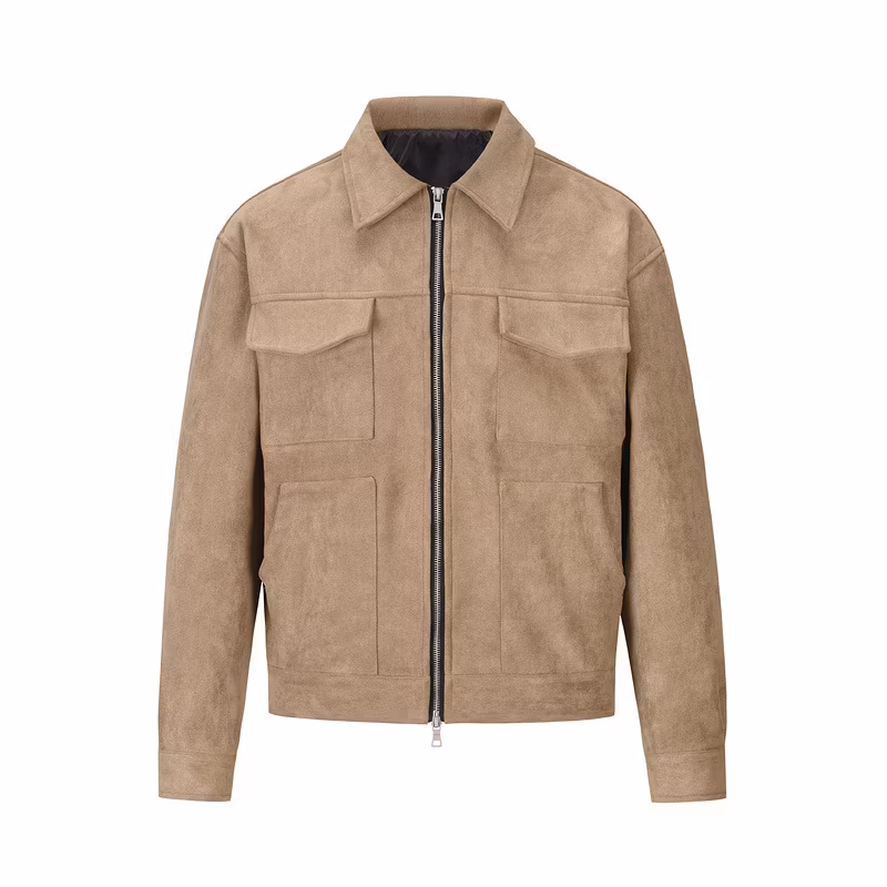 OEM Manufacturer′s Men′s Winter Autumn Suede Jacket Custom Logo Embroidered Multi-Pocket Zipper Character Pattern Type Finished
