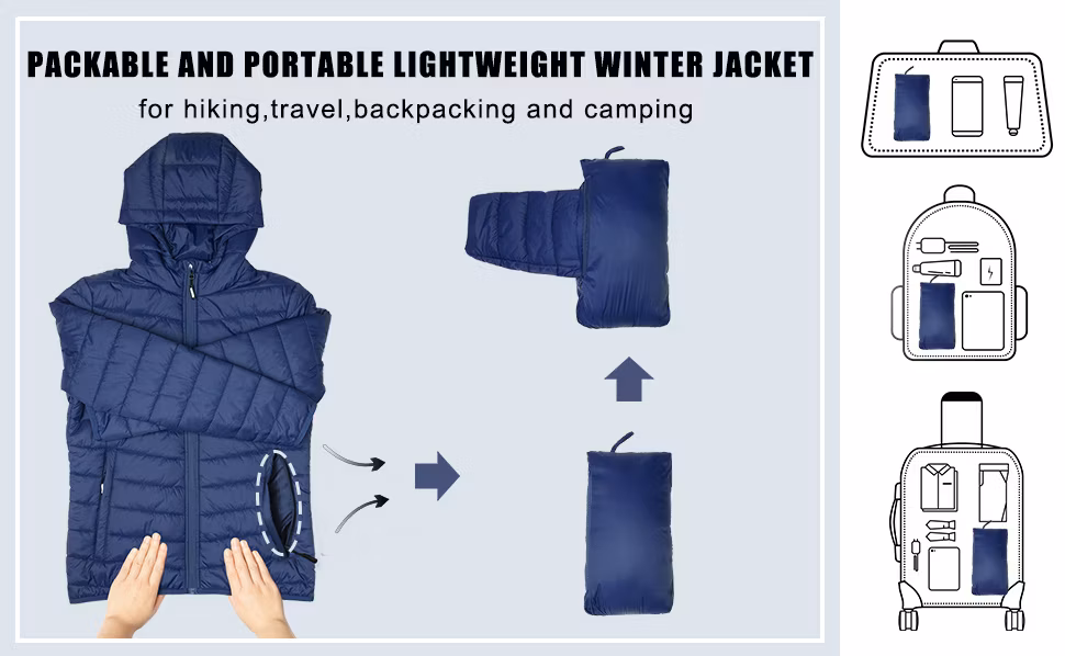 Women′s Winter Fleece Coat Water-Resistant Packable Padded Puffer Down Jacket