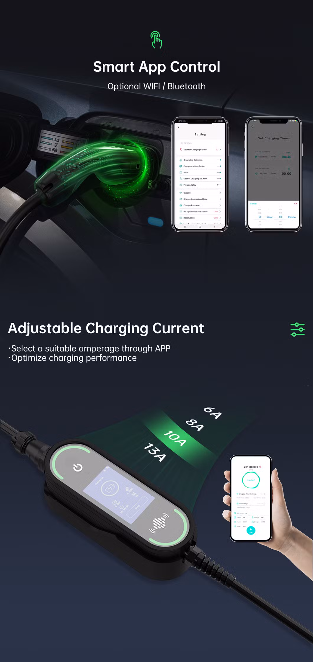 Beny 22kw 7kw 2in1 Portable EV Charger Wallbox EV Charger Smart APP Type2 GB/T AC Mobile EV Charging for Electric Vehicle