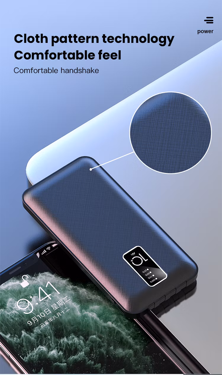 Fast Charging 10000mAh Power Banks Charger Built-in Micro USB/Type-C/Lighting/ USB 4 in 1 Cable Portable Mobile Power Bank