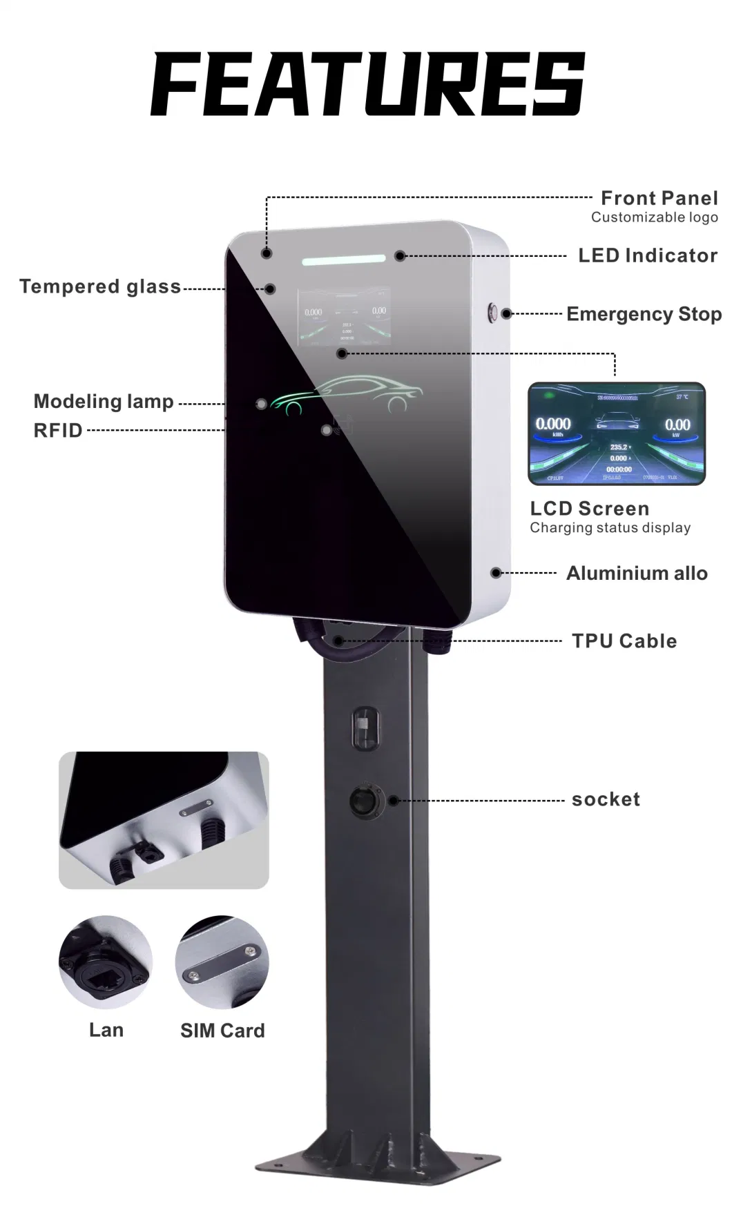 Ee S&T RFID Card Smart AC 7kw 32A Wallbox Electric Vehicle Charging Wall Mounted EV Charger Station with Type 2 Plug for Home, Residential or Downtown