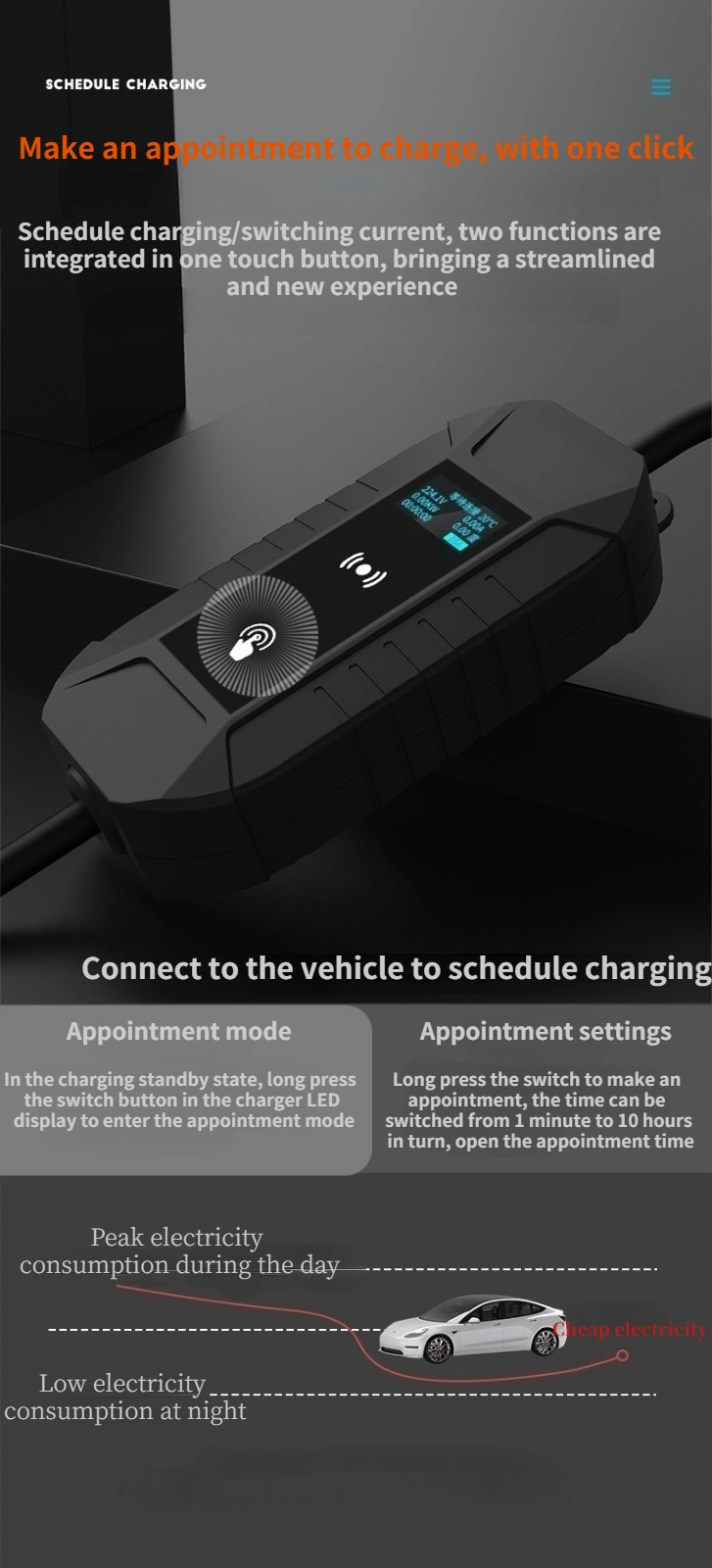 16A Adjustable 3.5kw Portable Electric Car Charger