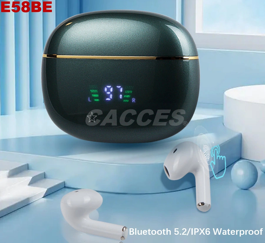 E58be 5.2 Wireless Earbuds W/Wireless Charging Case Ipx6 Waterproof Stereo Headphones in Ear Built in Mic Headset Premium Sound W/ Deep Bass for Music,Sport,etc