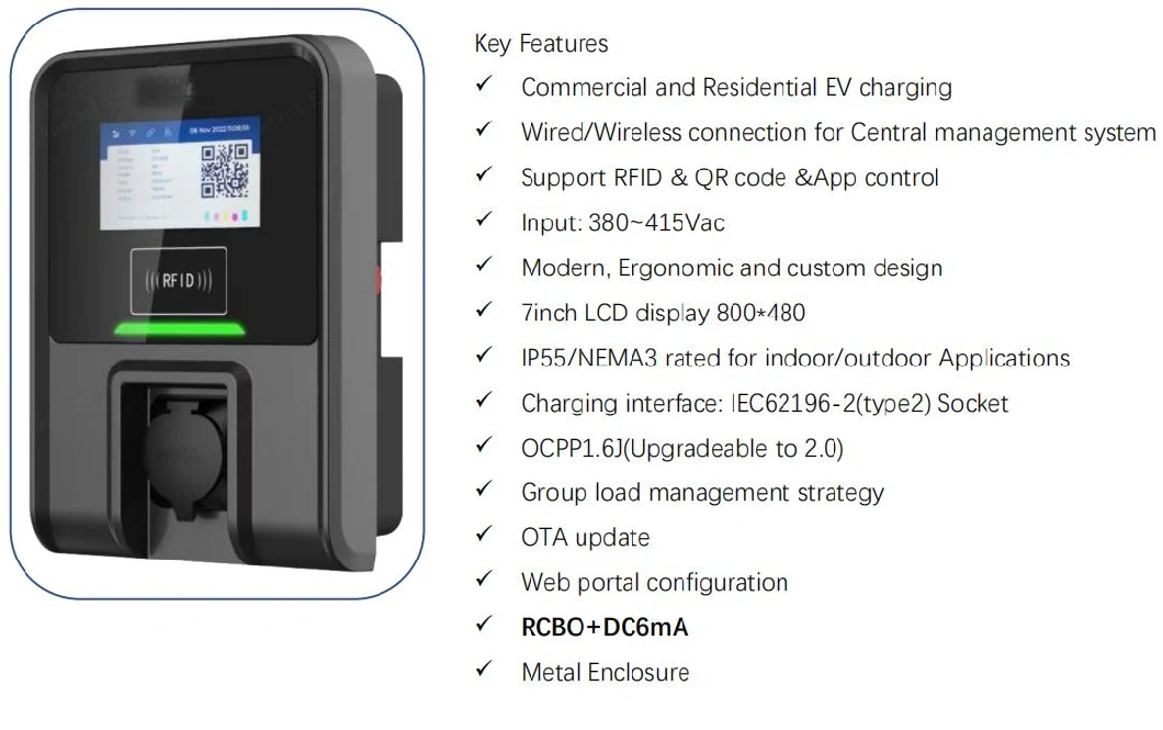 Home AC EV Charger 11kw 16A Type 2 Evse Portable Wall Mounted Charging Stations